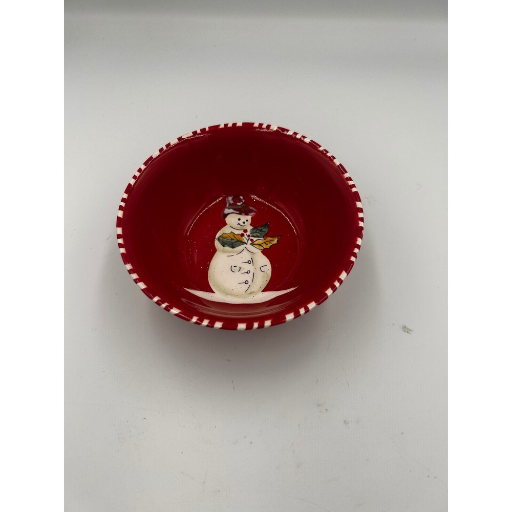 Tracy Porter Jolly Ol Snowy Red Snowman Ceramic Bowl Christmas Holiday Decor